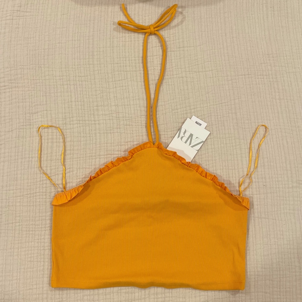 Zara Ribbed Top with Ruffles - Picture 2 of 6